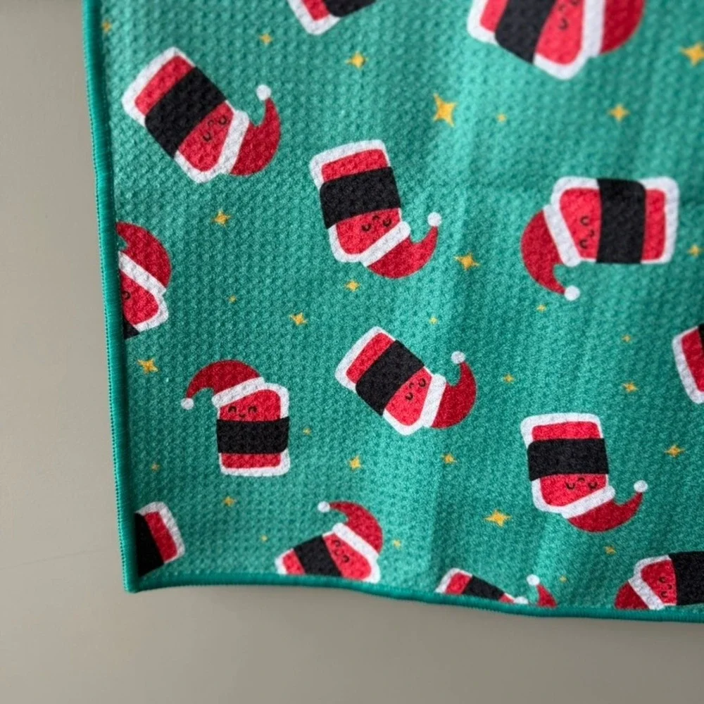 Spam Musubi Santa Christmas Kitchen Towel Hawaii Hawaiian Holiday Green 18x29